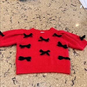 GB Girls Vibrant Red Sweater with Black Velvet Bows Size Large